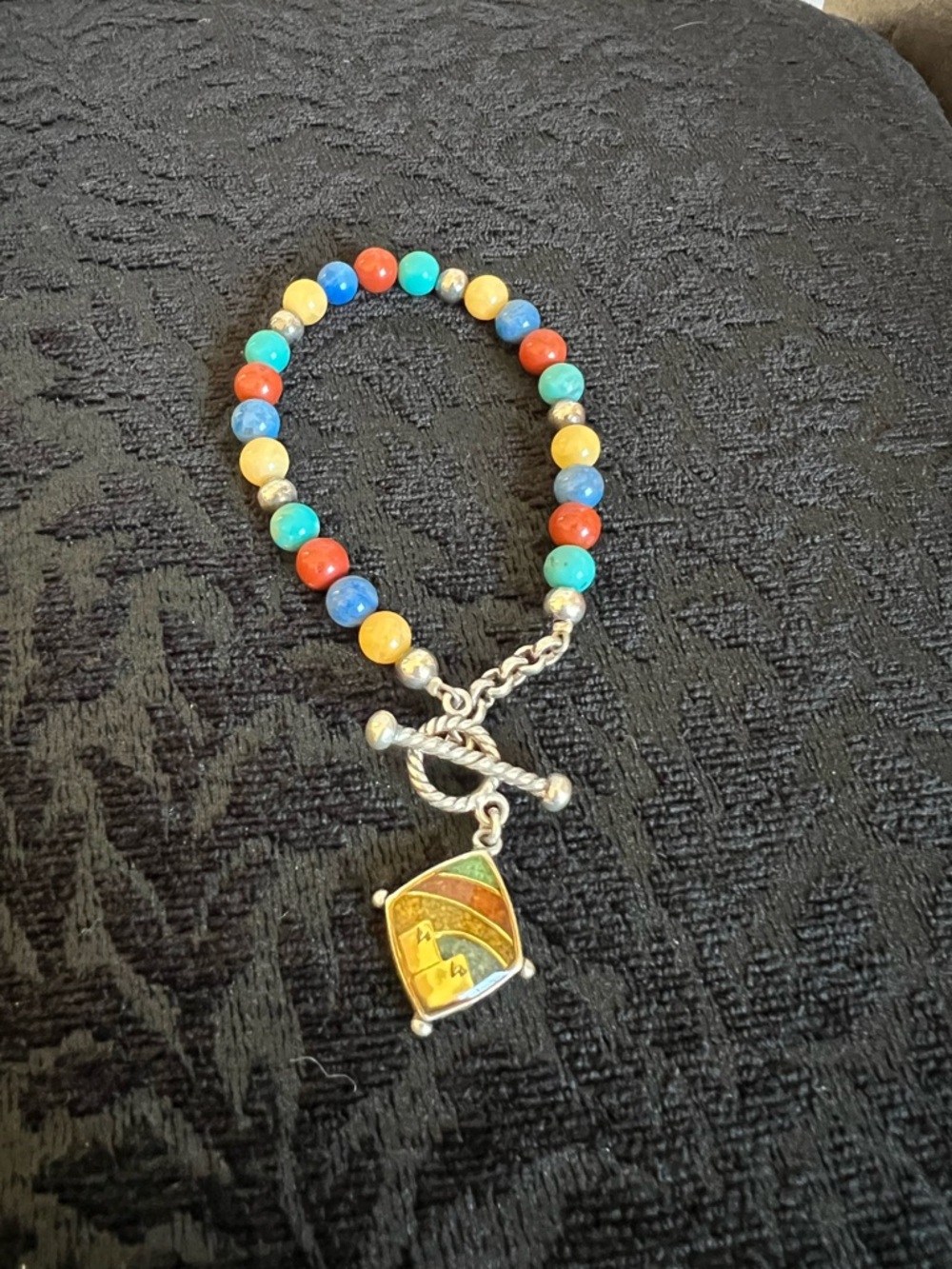 Carolyn Pollack Relios Sterling Silver multi-gemstone bead Toggle CharmBracelet
